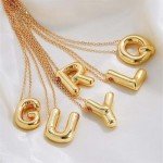 Gold Initial Bubble Letter Necklace for Women
