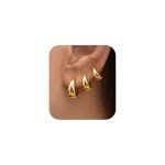 Trendy Gold Hoop Earrings for Women - 3 Pairs