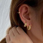 Trendy Gold Hoop Earrings for Women - 3 Pairs