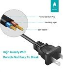 TV Power Cord AC Cable for Samsung 24" 32" 40" 43" 48" 49" 50" 55" 60" 65" 75" 80" 85" Inch LCD HD Smart 4K Curved TV UN55RU8000FXZA UN65RU7100FXZA UN43NU6900FXZA, 2 Prong Replacement Cable 6 Feet