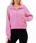Comfy Pink Half Zip Hooded Crop Sweatshirt