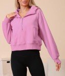 Comfy Pink Half Zip Hooded Crop Sweatshirt