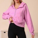 Comfy Pink Half Zip Hooded Crop Sweatshirt