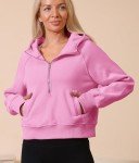 Comfy Pink Half Zip Hooded Crop Sweatshirt