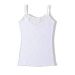 Womens Tank Top Camisoles with Premium Cotton Italian Design - Trimmed with Flower Lace on Neckline (928-White, XL)