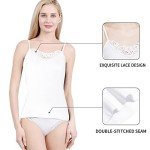 Womens Tank Top Camisoles with Premium Cotton Italian Design - Trimmed with Flower Lace on Neckline (928-White, XL)