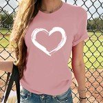Women Love Heart Graphic Tees Shirt Short Sleeve Tops Tshirts Regular Fit Tunic Blouse Cute Funny Gift Clothes 2023