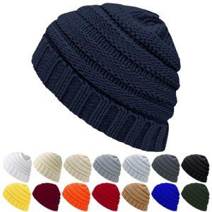 Warm Women's Blue Cable Knit Beanie Hat
