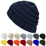 Warm Women's Blue Cable Knit Beanie Hat