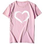 Women Love Heart Graphic Tees Shirt Short Sleeve Tops Tshirts Regular Fit Tunic Blouse Cute Funny Gift Clothes 2023