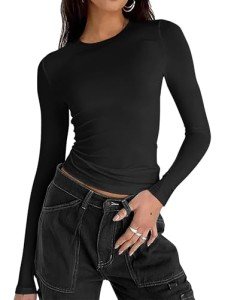 Y2K Black Long Sleeve Crewneck T-Shirt for Women