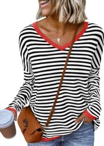 LILLUSORY Women's Striped V-Neck Oversized Sweater