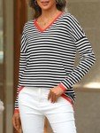 LILLUSORY Women's Striped V-Neck Oversized Sweater