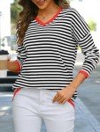 LILLUSORY Women's Striped V-Neck Oversized Sweater