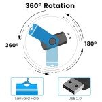 4GB USB Flash Drive 1 Pack USB Drive Memory Stick Jump Drive Swivel Metal Pendrive Zip Drive USB Stick Blue 4GB 1PCS with Lanyard