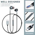 USB C Headphones for Samsung Galaxy S24 S23 FE S22 S21 S20 A53 A54 Wired Earbuds in-Ear Type C Earphone with Microphone Volume Control Bass Stereo Noise Canceling for iPhone 15 16Pro Max Pixel 6 7 8 5