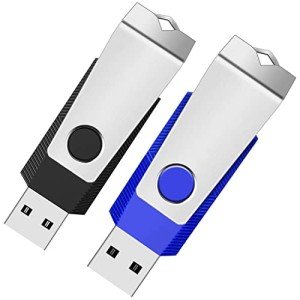 2GB USB 2.0 Flash Drive 2 Pack Wooolken Thumb Drives Jump Pen Drive Memory Stick with LED Light and Lanyards for Storage and Backup(2G, 2 Colors: Black Blue)