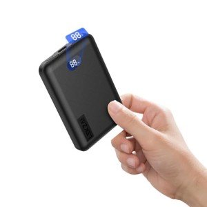 Lekzai Mini Portable Charger, 5000mAh Power Bank with 5V 2.4A USB-C Output, Ultra-Compact Battery Pack with LED Display for iPhone, Samsung, Android Phones and More(Black)