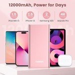 STARNERGY Portable Charger Fast Charging Power Bank, 12000mAh USB-C PD 20W Quick Charge Battery Pack Compatible with iPhone 16 15 14 13 12 11 X Pro Max iPad Samsung Galaxy Android Cell Phone Pink