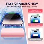 TCNOLL Mini Portable Charger Power Battery Charger 15W 4800mAh Small Portable External Power Bank Fast Charging Cordless Battery Charger for iPhone 14 13 12 Plus Pro Max AirPods Max-Pink
