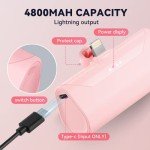TCNOLL Mini Portable Charger Power Battery Charger 15W 4800mAh Small Portable External Power Bank Fast Charging Cordless Battery Charger for iPhone 14 13 12 Plus Pro Max AirPods Max-Pink