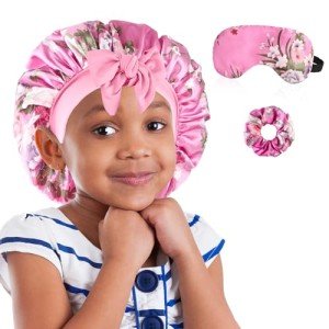 Kids Satin Bonnet and Eye Mask Set - Rose