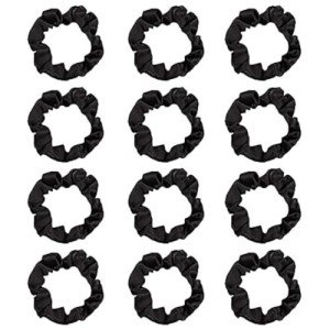 12 Pack of Black Satin Hair Scrunchies