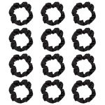 12 Pack of Black Satin Hair Scrunchies