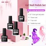 20-Color Glitter Nail Polish Set with Base & Top Coat