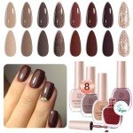8-Color Brown Nude Glitter Nail Polish Set