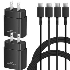 25W Samsung Type C Charger Fast Charging - 2 Pack USB C Charger Block Android Phone Wall Charger with 6Ft Type C to C Cable for Samsung Galaxy S24 Ultra/S24/S24+/S23/S22/S21/Note 20, iPhone 16 (Black)