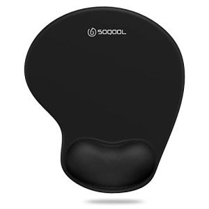 Soqool Mouse Pad, Ergonomic Mouse Pad with Comfortable Gel Wrist Rest Support and Non-Slip PU Base for Easy Typing Pain Relief, Durable and Washable, Classic Black