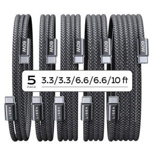 LISEN USB C Cable, 5-Pack [3.3/3.3/6.6/6.6/10FT] USBC to USBC Cable for iPhone 16 15 Pro Max Car Charger, 60W (3.1A) C to C Cable Fast Charging for Samsung S24/23, iPad, MacBook Air/Pro USBC Charger