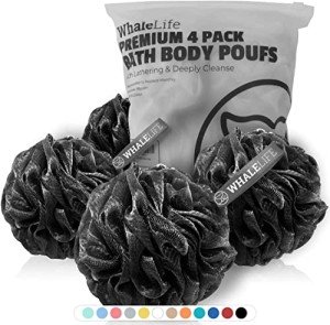 Black Shower Puff 4 Pack - Bamboo Charcoal Loofah