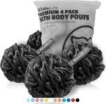 Black Shower Puff 4 Pack - Bamboo Charcoal Loofah