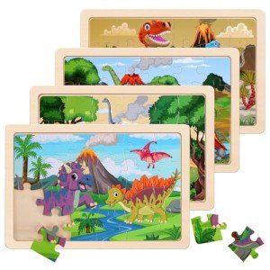 Dinosaur Wooden Puzzles for Kids - Set of 4