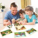 Dinosaur Wooden Puzzles Set for Kids, 4 Pack