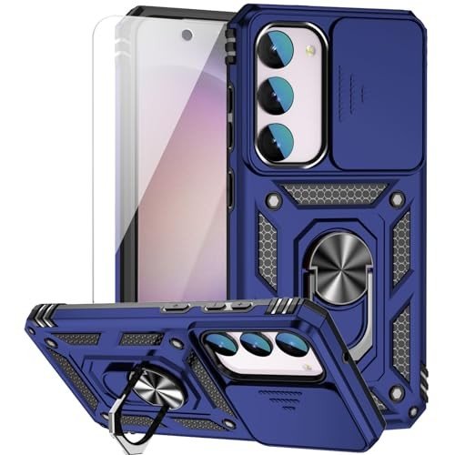 for Samsung Galaxy S23 FE Case with Slide Camera Cover HD Screen Protector [Military Grade 16ft. Drop Tested] Magnetic Ring Holder Kickstand Protective Phone Case for Galaxy S23 FE 5G 2023, Navy Blue