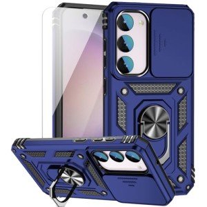 for Samsung Galaxy S23 FE Case with Slide Camera Cover HD Screen Protector [Military Grade 16ft. Drop Tested] Magnetic Ring Holder Kickstand Protective Phone Case for Galaxy S23 FE 5G 2023, Navy Blue