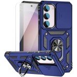 for Samsung Galaxy S23 FE Case with Slide Camera Cover HD Screen Protector [Military Grade 16ft. Drop Tested] Magnetic Ring Holder Kickstand Protective Phone Case for Galaxy S23 FE 5G 2023, Navy Blue