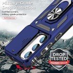 for Samsung Galaxy S23 FE Case with Slide Camera Cover HD Screen Protector [Military Grade 16ft. Drop Tested] Magnetic Ring Holder Kickstand Protective Phone Case for Galaxy S23 FE 5G 2023, Navy Blue