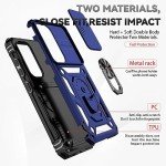 for Samsung Galaxy S23 FE Case with Slide Camera Cover HD Screen Protector [Military Grade 16ft. Drop Tested] Magnetic Ring Holder Kickstand Protective Phone Case for Galaxy S23 FE 5G 2023, Navy Blue