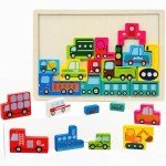 Wooden Vehicle Puzzle Blocks for Kids Ages 3-5