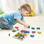 Wooden Vehicle Puzzle Blocks for Kids Ages 3-5