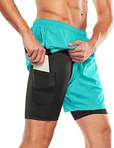 TSLA Men's 2 in 1 Active Running Shorts, Quick Dry Exercise Workout Shorts, Gym Training Athletic Shorts with Pockets, 5 Inch / 2 in 1 Teal, Small