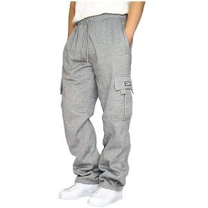 Mens Fleece Cargo Jogger Sweatpants for Adult Drawstring Loose Fit Joggers Sweat Pants with Pockets Grey