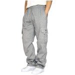 Mens Fleece Cargo Jogger Sweatpants for Adult Drawstring Loose Fit Joggers Sweat Pants with Pockets Grey