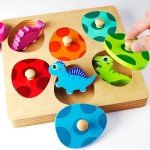 Dinosaur Wooden Peg Puzzles for Toddlers