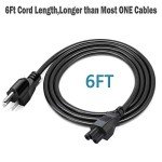 3 Prong Power Cord Replacement Power Cable for Computers, TV, Monitors, Dell, IBM, HP, Asus, Sony, Samsung, Toshiba, Lenovo, Acer, Epson Printer, LG LED LCD Smart 1080p HDTV, 6 Ft AC Cable
