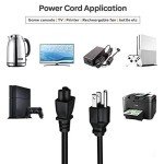 3 Prong Power Cord Replacement Power Cable for Computers, TV, Monitors, Dell, IBM, HP, Asus, Sony, Samsung, Toshiba, Lenovo, Acer, Epson Printer, LG LED LCD Smart 1080p HDTV, 6 Ft AC Cable